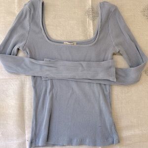 Urban Outfitters Paris Ribbed Long Sleeve Square Neck Top